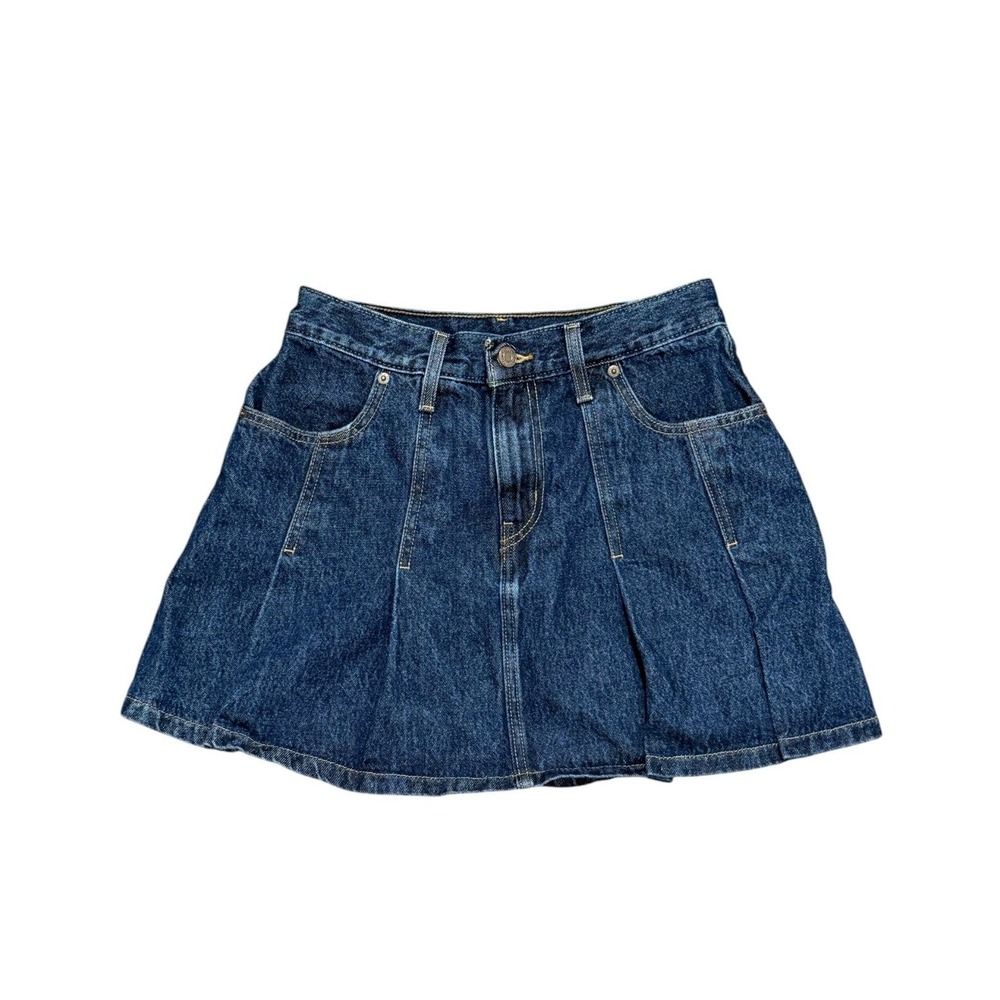 Levis Preppy Retro Denim Pleated Mini Skirt Dark Wash Cotton Y2K Women's Size 27